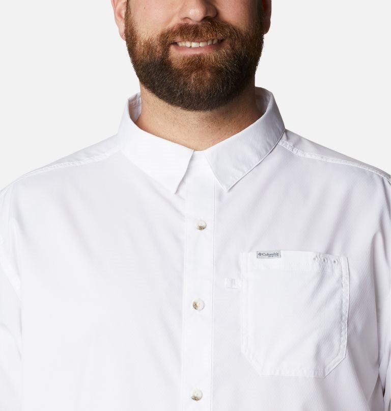Men's Columbia PFG Slack Tide Camp Shirts White | Plus Size CA-E01A5